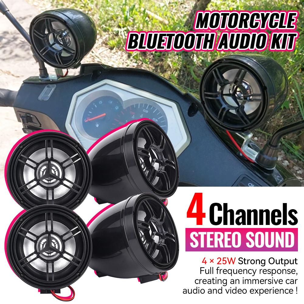 12В 4x25Вт 4-канальный Bluetooth-динамик для мотоцикла Водонепроницаемый Противоугонный ЖК-экран Двойной пульт дистанционного управления Громкая связь USB-зарядка