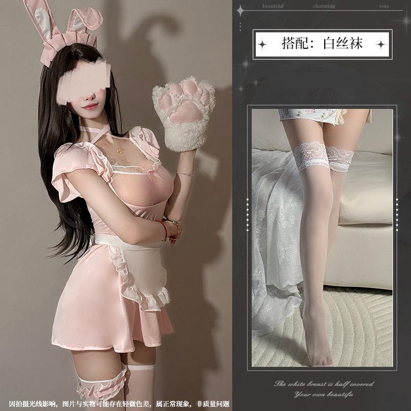 Sexy lingerie female sexy lace perspective suspenders pink bunny uniform passion suit Internet celebrity bunny