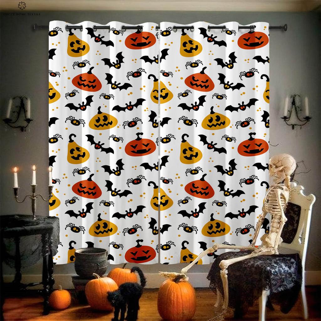 Карточные Хэллоуинские Занавески для Окон, Ужасный Узор с Тыквой и Призраком, Спальня, Ресторан, Вечеринка, 2 шт.