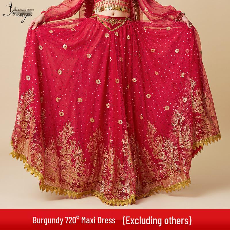 Костюм принцессы Дуньхуан из Западного региона для танца живота - Юбка-солнце 720° для экзотических выступлений.