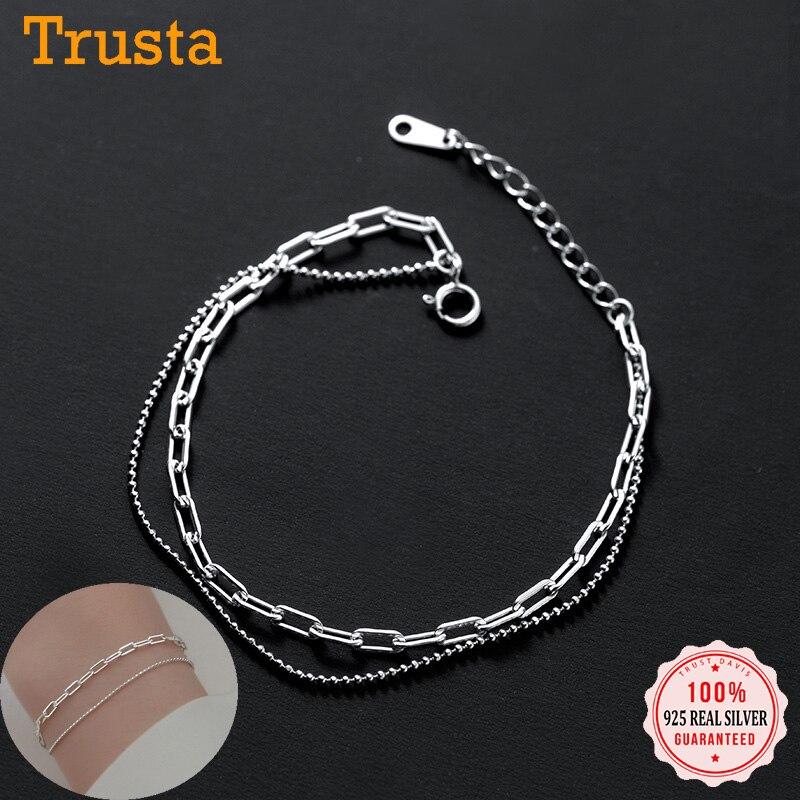 Trustdavis настоящее серебро 925 пробы модный двухслойный браслет-цепочка с бусинами для женщин свадебные украшения на день святого Валентина DA2246