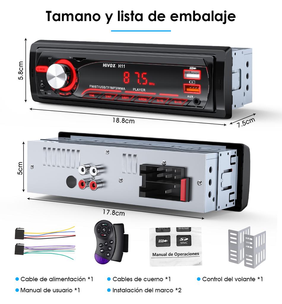 HIVOZ Автомобильное 1din Аудио Радио Bluetooth Стерео MP3-плеер FM-приемник 12В Поддержка зарядки телефона AUX/USB/TF-карта Встраиваемый комплект