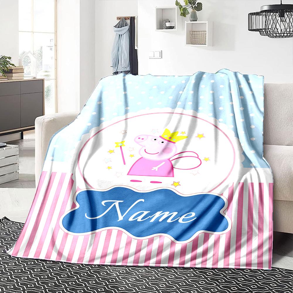 Custom Name Peppa Pig'S Heartful Adventure Party Blanket For Couch Bed Plush Cozy Fuzzy Blanket Super Soft Warm Blankets For Fall And Winter 0916107