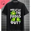 Who Let The Frogs Out Funny Frog With Fashion Glasses  Green Markings Graphic Tshirt 100 Cotton Short Sleeve Casual Tshirts