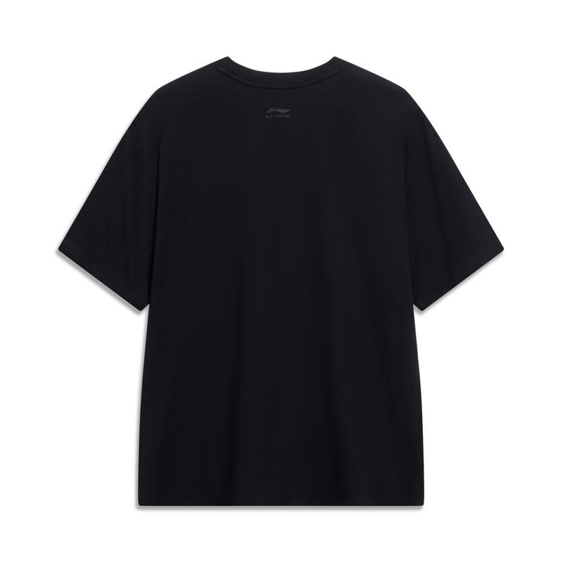 Li-Ning Спортивная модная серия с напечатанными буквами и круглым вырезом, удобная дышащая свободная футболка с коротким рукавом, мужские топы, черный цвет YHSU297-1