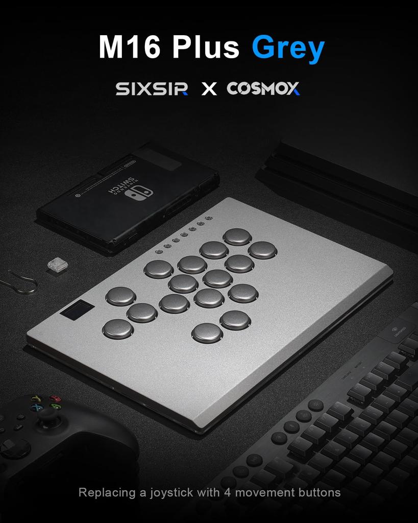 SIXSIR Leverless Arcade Stick Game Controller Large Slim Aluminum Alloy Template 16 Key Crystal Low Profile Switch Custom RGB Leverless Controller for