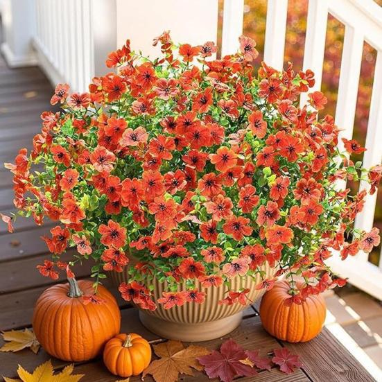 12 пучков искусственных цветов для улицы, разноцветная ипомея с эвкалиптом, устойчивый к УФ-излучению искусственный шелковый цветок для весны и лета, для дома, кашпо, крыльца