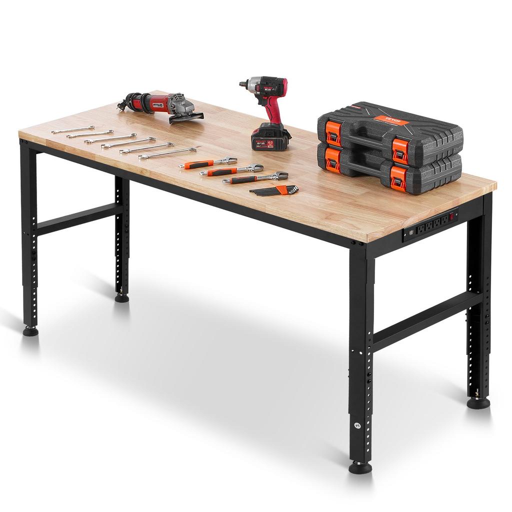 VEVOR Adjustable Workbench, 907 kg Capacity, 155 x 51 cm Heavy Duty Work Bench with 68.8-91.4 cm Height Adjustment