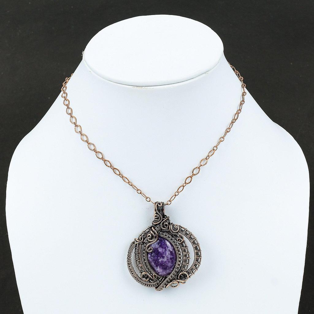 Подвеска из лепидолита и меди Подвеска, оплетенная медной проволокой Украшения из натуральных драгоценных камней Подарок для мамы Украшения из античной медной проволоки Подвеска ручной работы