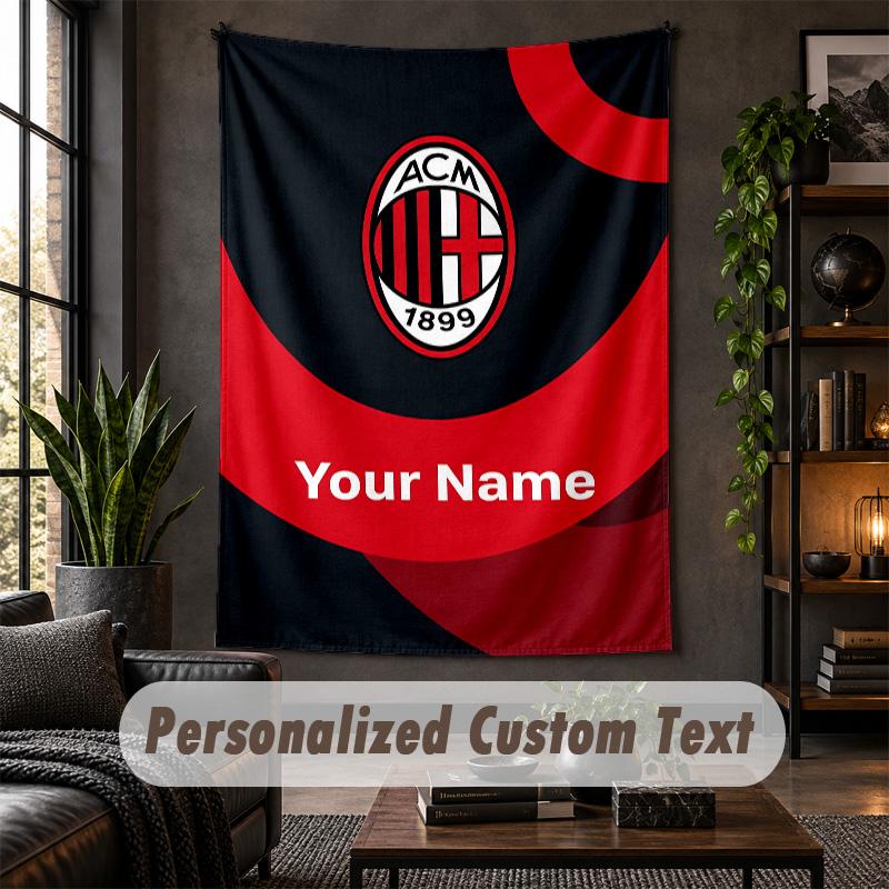 Personalized Wall Tapestry,AC Milan Custom Text, Soft Fabric Wall Art For Indoor Decoration