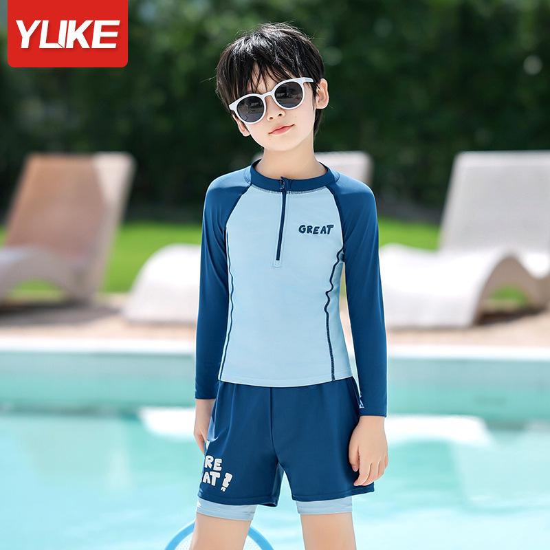 Детский слитный купальник с длинным рукавом для защиты от солнца - Модный летний наряд для больших детей и подростков