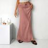 Boho Style Maxi Skirt High Waist Adjustable Drawstring Long Skirt with Back Split Design Solid Color Office Lady Skirt