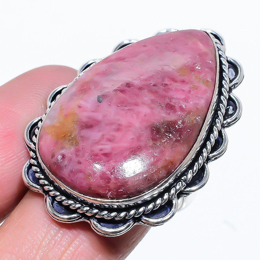 Rhodonite Gemstone 925 Sterling Silver Gift Jewelry Ring Size 8