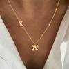 Dainty Gold Color Bowknot Letter Pendant Necklaces for Women Stainless Steel Initials Necklace For Women Mom Valentines Gifts
