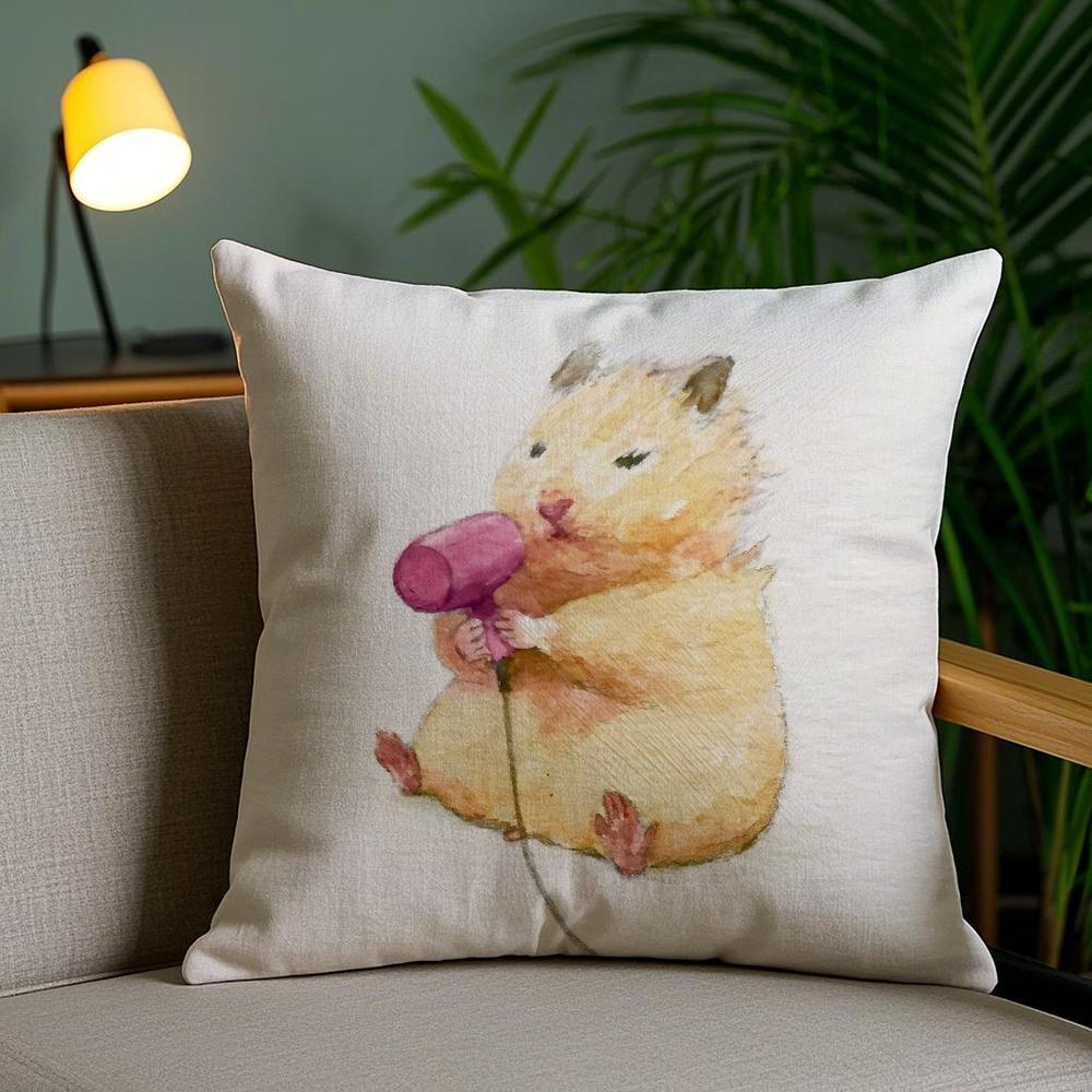 Cute Squirrel Cushion Cover Plush Fabric DoubleSided Printed Invisible Zipper Sofa Pillow Case Home Bedroom Decor