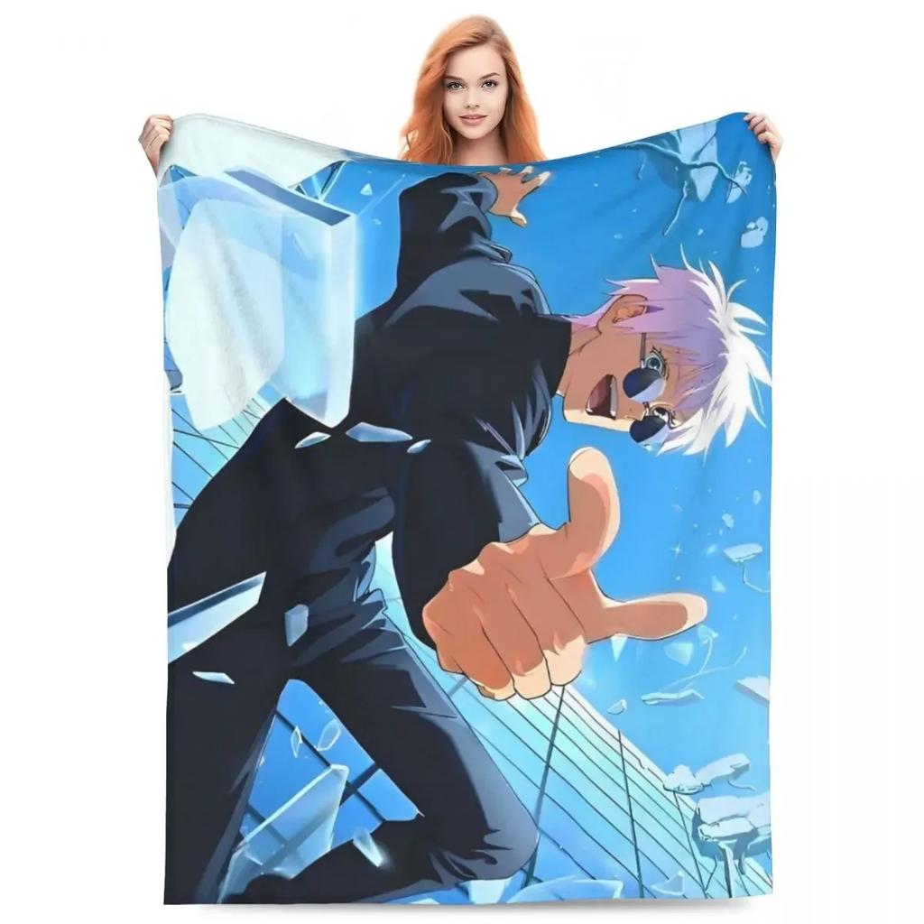 Вязаный плед Годжо Сатору Аниме Магическая битва Фланелевый плед Летний кондиционер Персонализированные Мягкие Теплые Покрывала