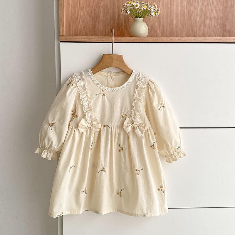 Girls Long Sleeve Dress Cotton A-line Princess Kids 3-8 Years Old