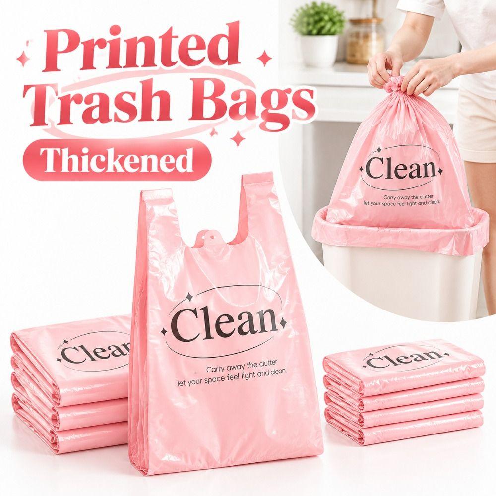 50Pcs Pink Printed Trash Bags Pull-Tear Vest Bags New Garbage Bags Office