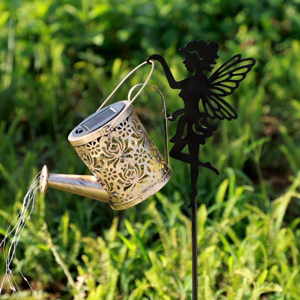 Metal Construction Solar Watering Can Lights Waterfall Effect Fairy Projection Light Garden Decor