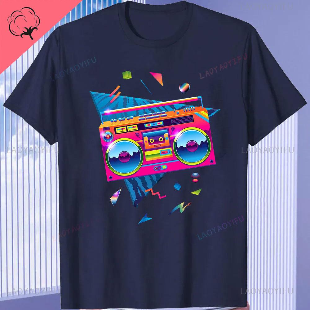 Funny 80s Retro Cotton Tee Clothing Vintage T Shirt Camisetas 1980s Party Gift Turntable Cassette Retro Style Oneck TShirt
