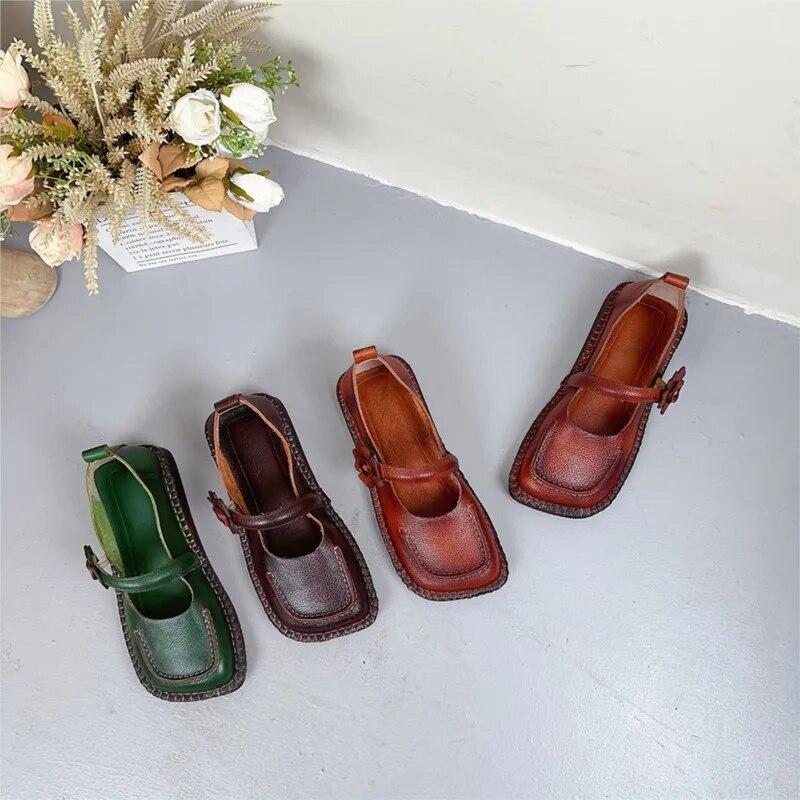 Johnature Однотонные туфли на плоской подошве из натуральной кожи с квадратным носком, универсальные женские туфли без шнуровки из воловьей кожи в стиле ретро