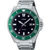 Casio Стандартные аналоговые спортивные часы MDV-107D-3AV для мужчин, водонепроницаемость 200 м, зеленый безель, металлический браслет