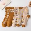 5 пар женских гольфов до середины икры для весны и осени, длинные хлопковые носки для верхней одежды, длинные носки для осени и зимы, ретро махровые носки для женщин