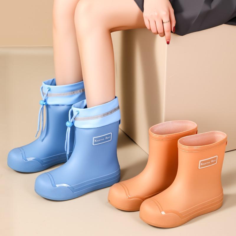 Rain shoes women's outer wear medium tube elastic mouth rain boots flat bottom work nonslip female students sea shoes