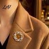 Golden Plated Alloy Brooch Women Rhinestone Hollow Wreath Brooch Dainty Decorative Badge Round Pin Pin Sweater Cardigan Coat Dress Jewelry