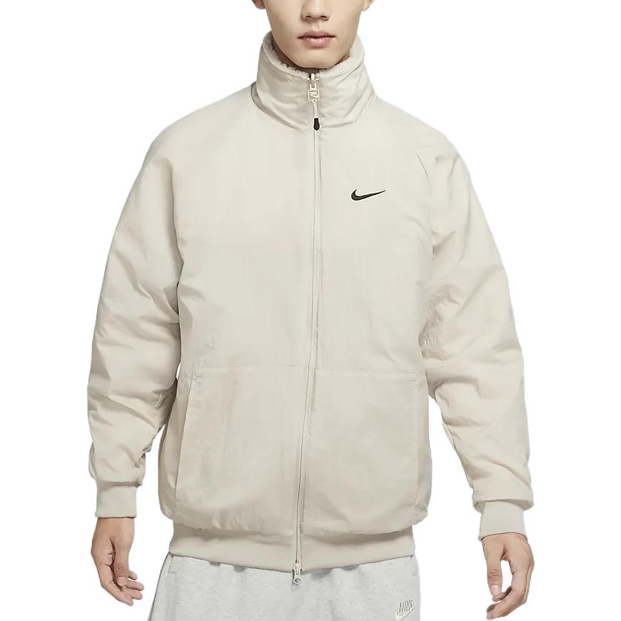 Nike Сплошной цвет с логотипом и воротником-стойкой, двусторонняя теплая куртка на подкладке из шерпы, мужские куртки кремового цвета FB1910-236