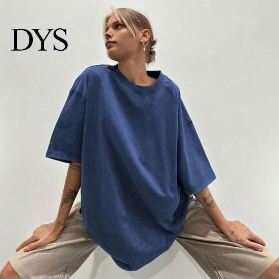 Men Women Casual Shirt T-shirt Round Neck Short Sleeve Loose Fit Tee Solid Color Washed Distressed Retro Pullover Tops Streetwear Top