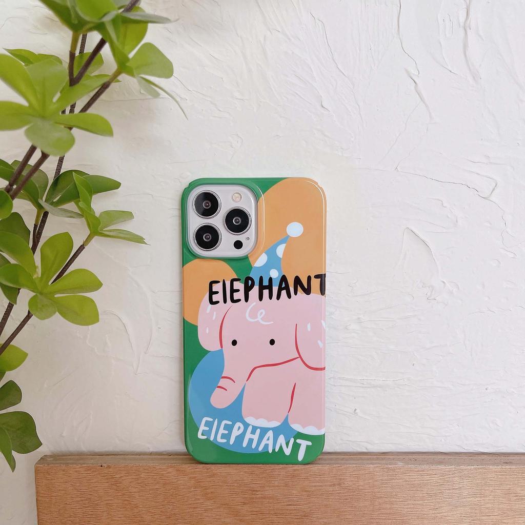 Cartoon Elephant Ins Round Cute Animal Phone Case For Iphone 14 Promax Plus Xsmax Xr X 11 13 12 Pro Max Lovely Pc Hard Back Capa