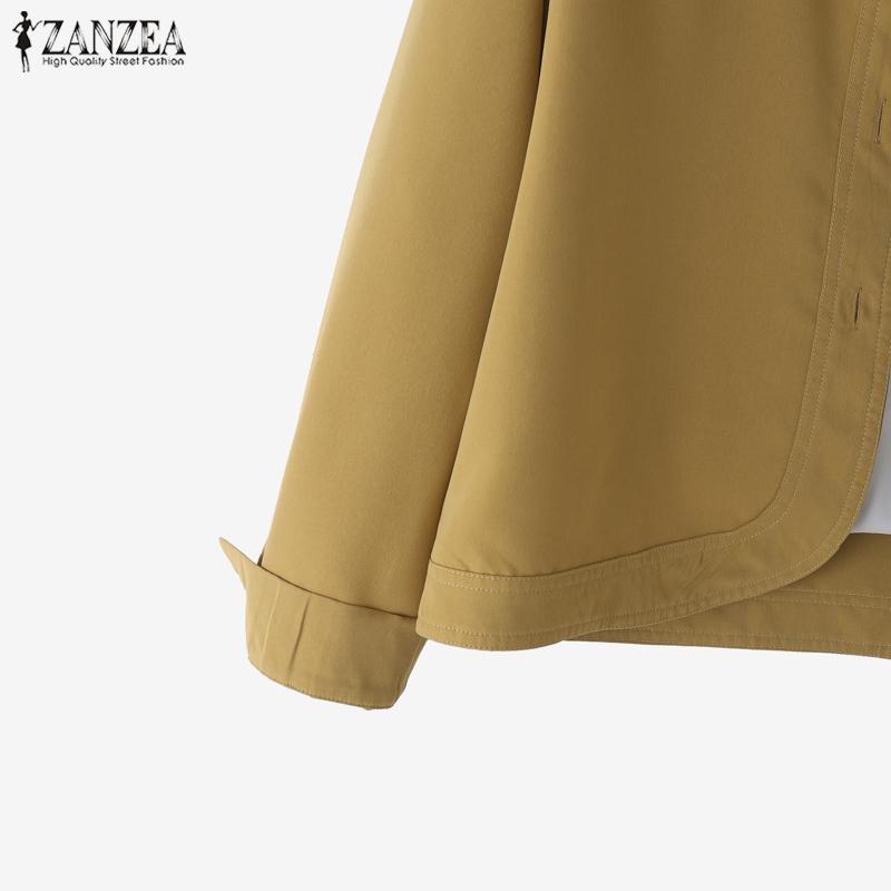 ZANZEA Women Turn Down Collar Loose Long Sleeve Plain Blouse