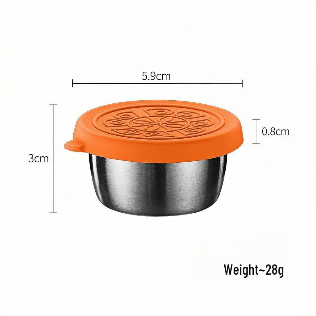 50/70ML Stainless Steel Sauce Cup with Silicone Lid - Leak-Proof Seasoning and Dipping Container