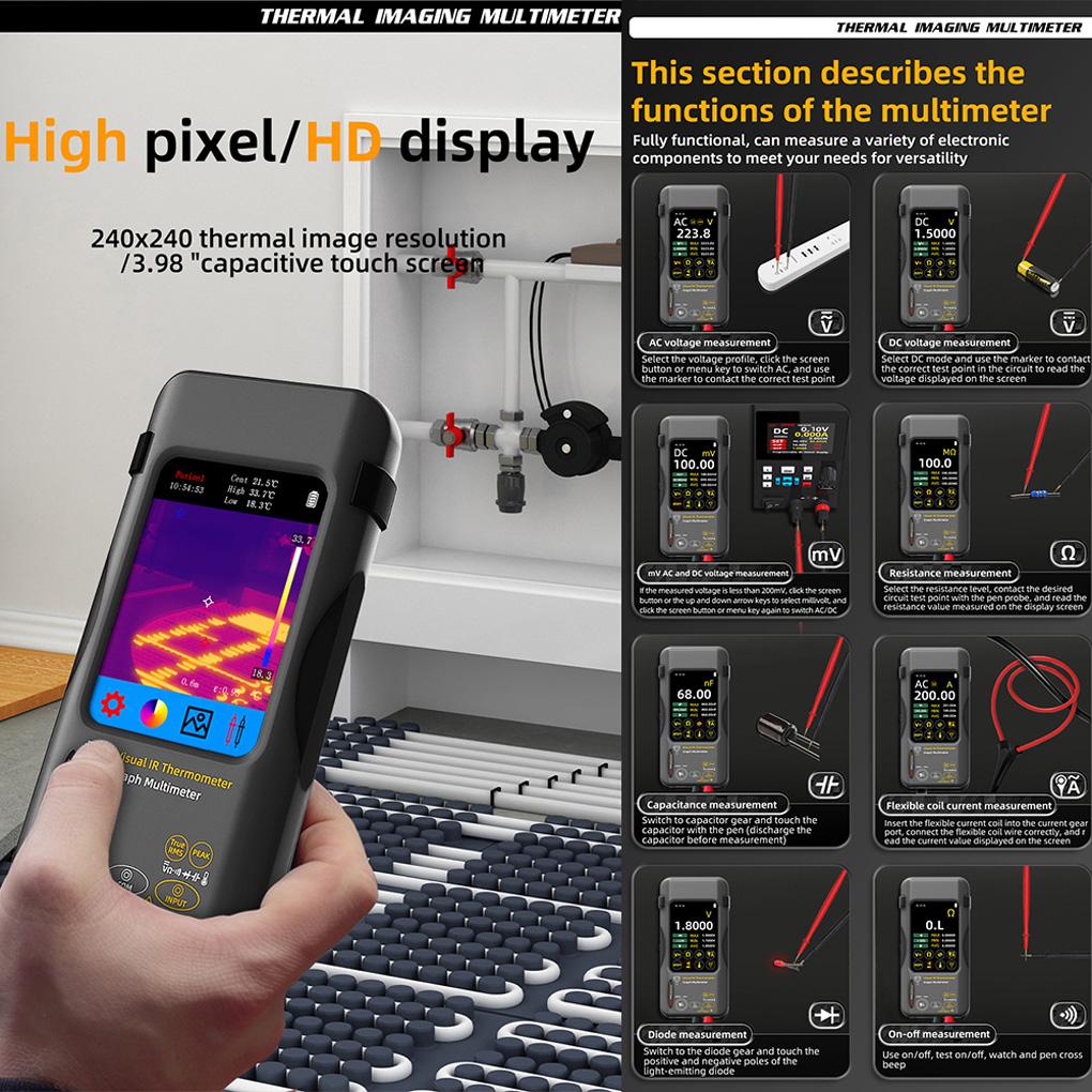 SH7 Сенсорный Тепловизионный Мультиметр с ИК-Камерой 20000 Отсчетов Мультиметр 2-в-1 ИК-Камера Высокая Точность Тест Напряжения Pro