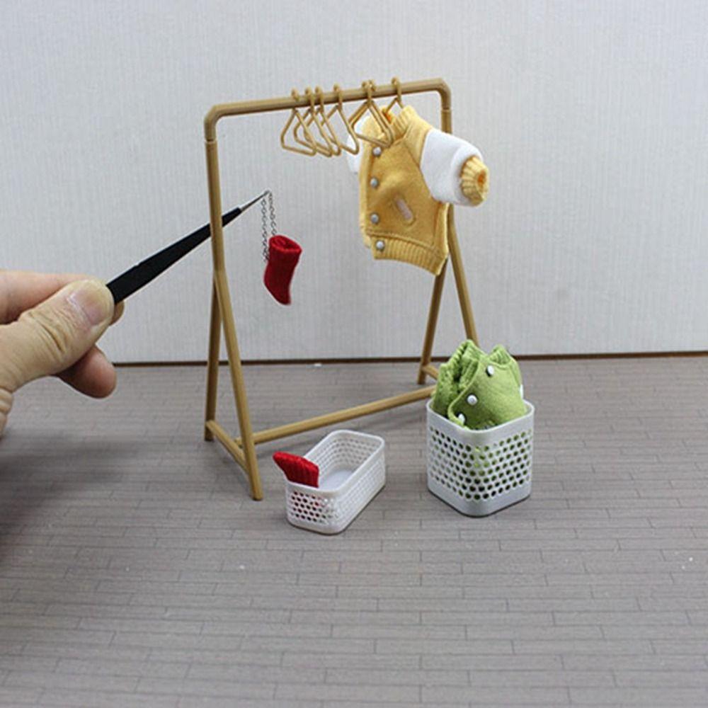 Mini Garment Rack 1/12 Organizer Hangers Set New Dollhouse Clothes Rack Dollhouse Decoration