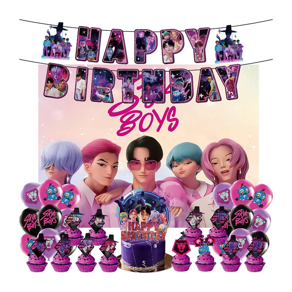 Birthday Theme Party Decoration Banner Pull Flag Cake Flag Balloon- Set