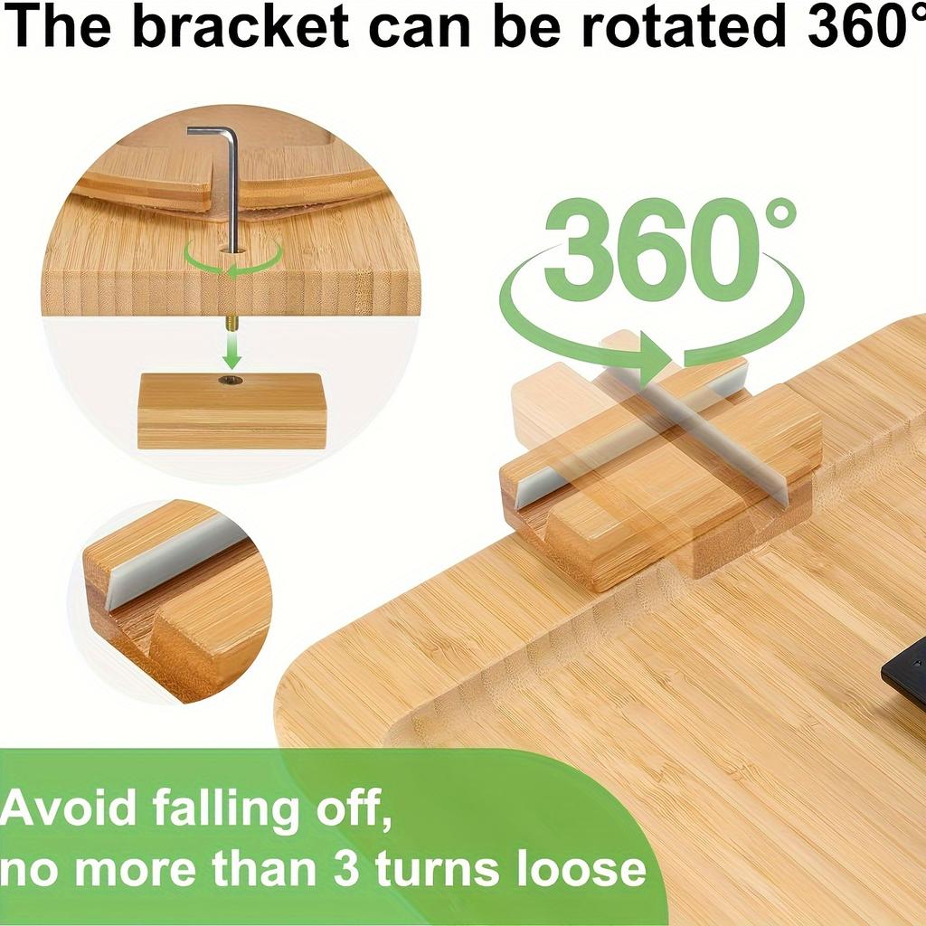 1pc Non-slip Bamboo Wood Sofa Tray, Bamboo Sofa Gripper Table for Wide Sofa Arms, Foldable Sofa Tray with 360° Swivel Mobile Phone Holder