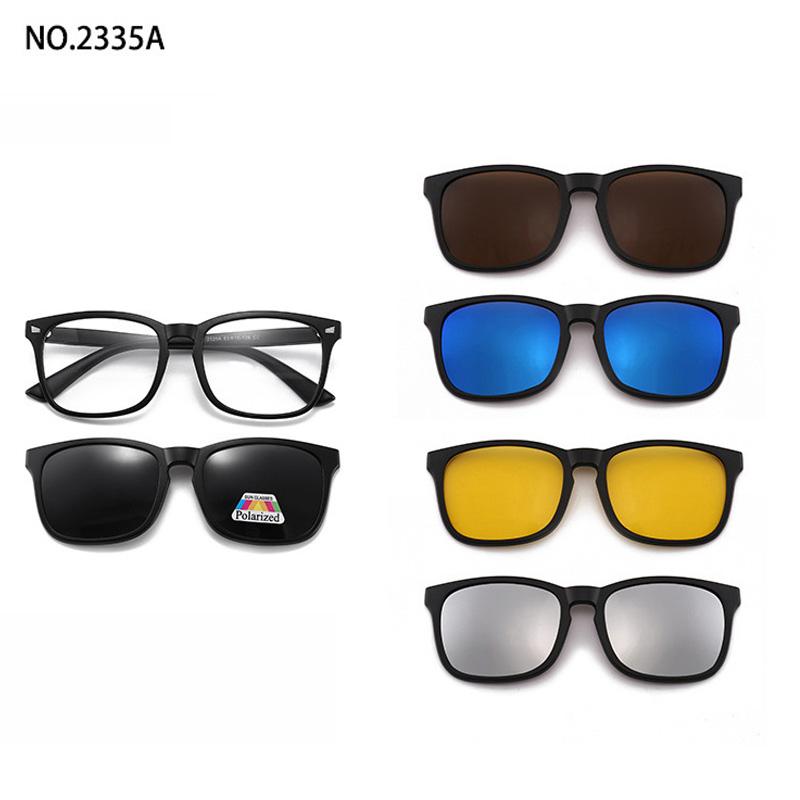 5 Lenes Magnet Clip Sunglasses Square Men Polarized Gray  Frame Custom Prescription Women Myopia Glasses