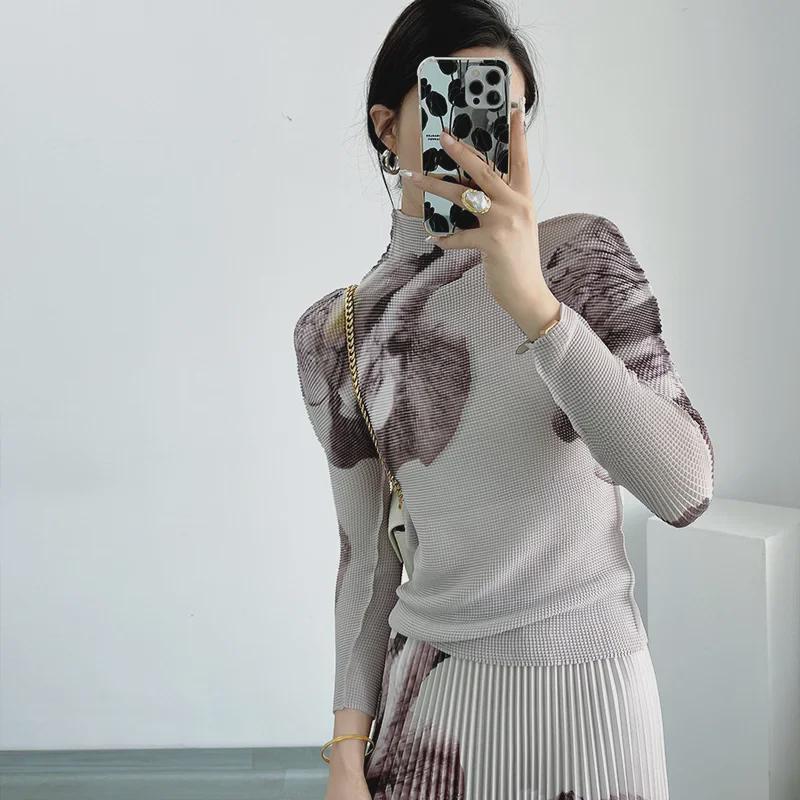 Женские топы с длинным рукавом в складку, новые футболки Purple Temperament, нижние рубашки – серия ME