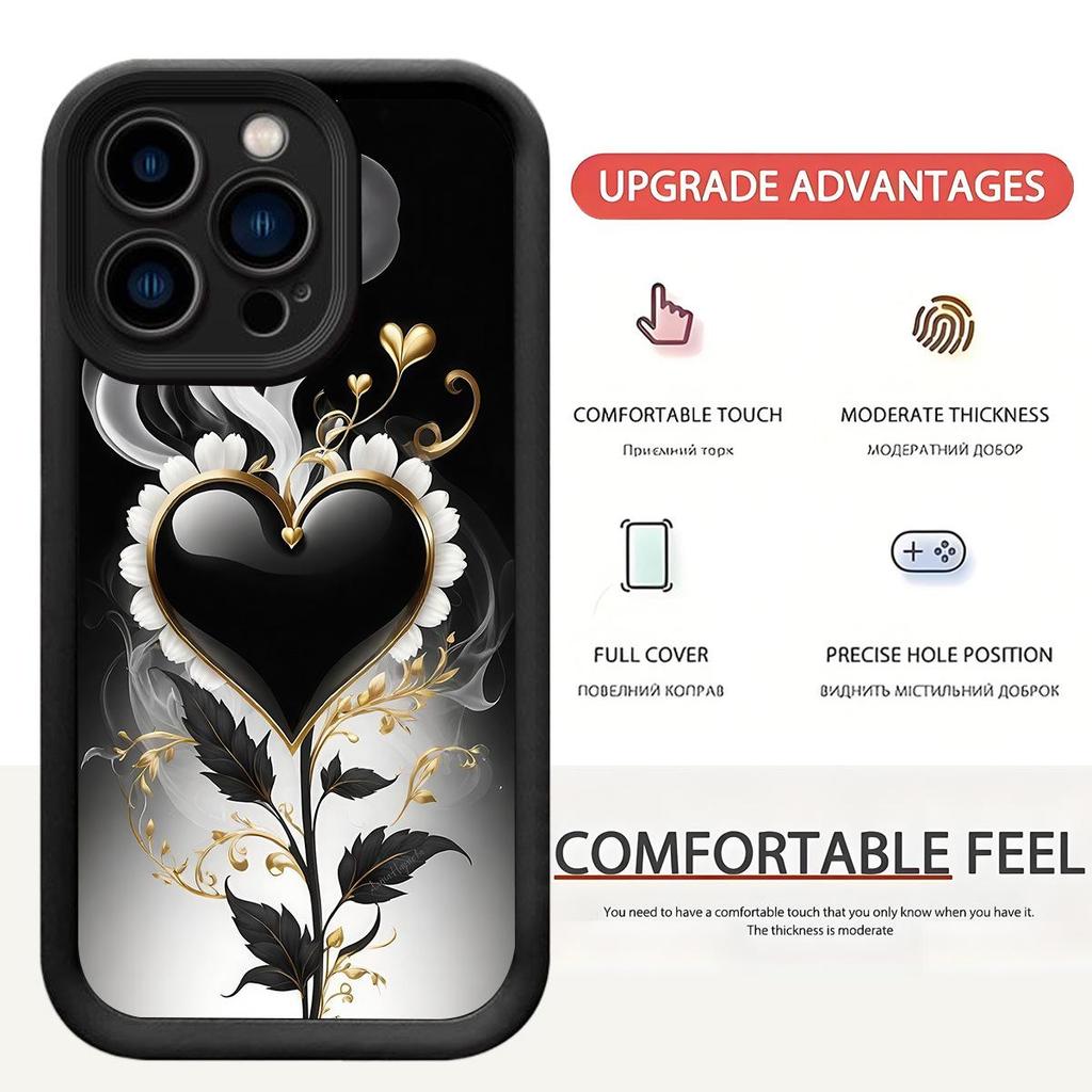 Black Spade Heart Groove Sandstone Case for iPhone 15/16/17