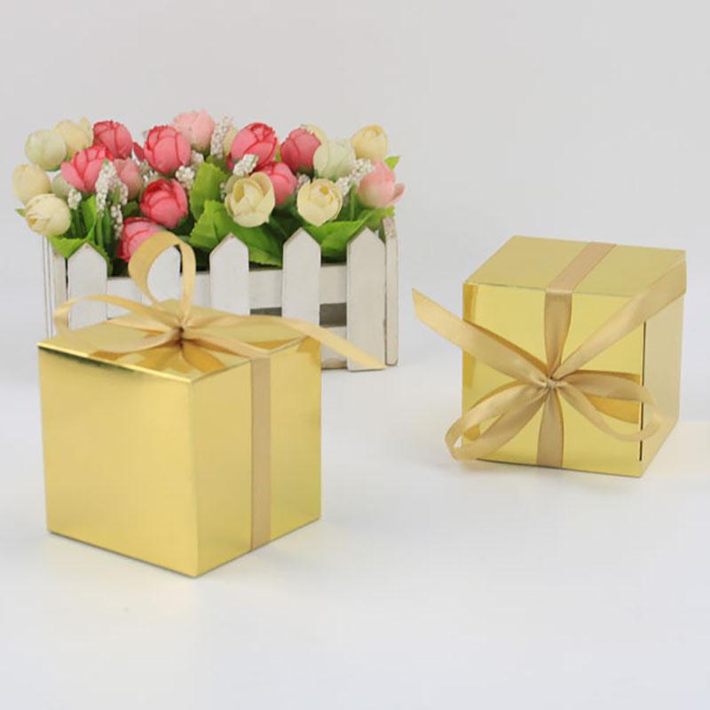 WTEMPO 50 шт 7,6*7,6*7,6 см однотонные подарочные коробки из кубической бумаги с бантом и лентой, складные коробки для небольших подарков своими руками, коробки для упаковки подарков на день рождения, свадьбу, вечеринку