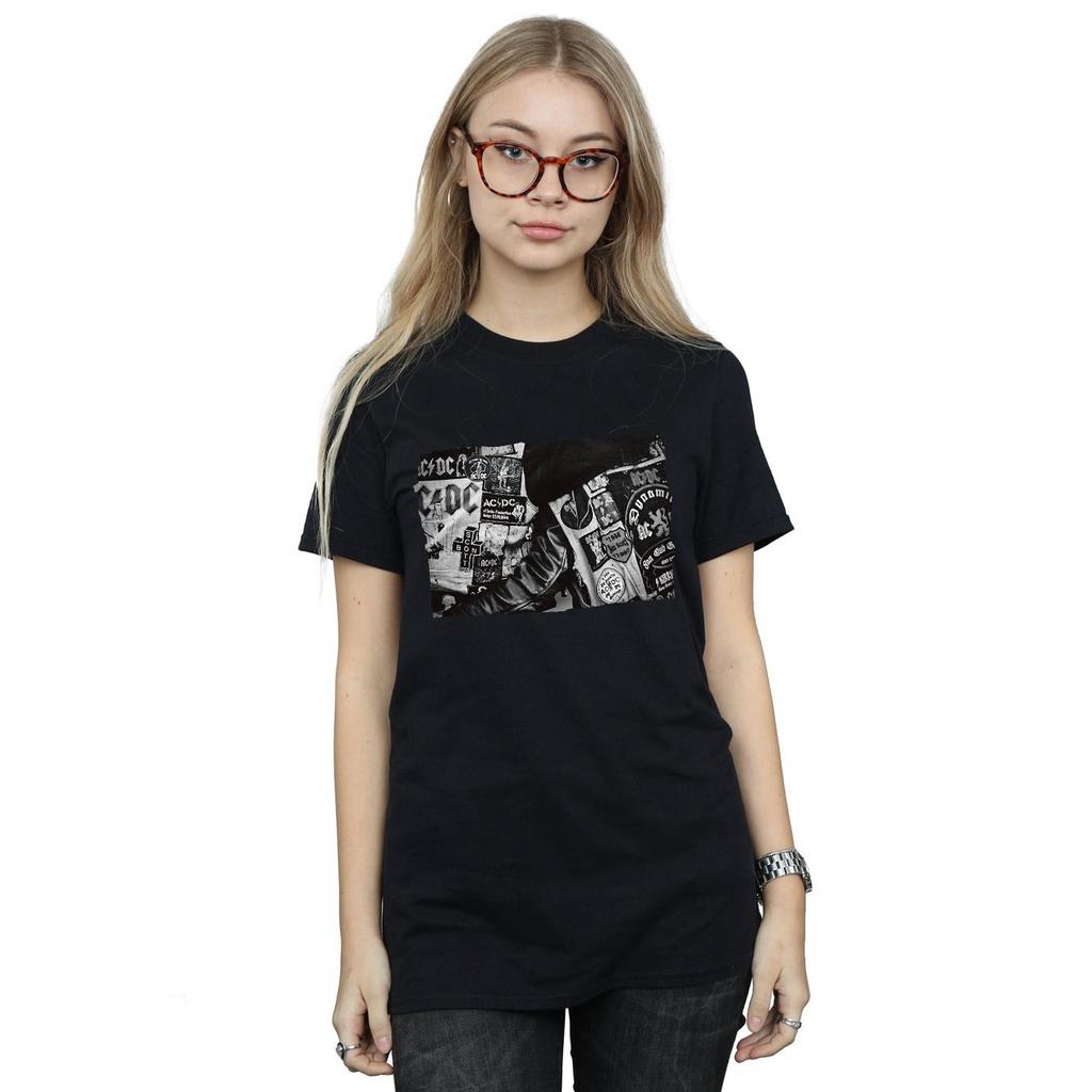 AC/DC Womens/Ladies Badges And Posters Collection Cotton Boyfriend T-Shirt