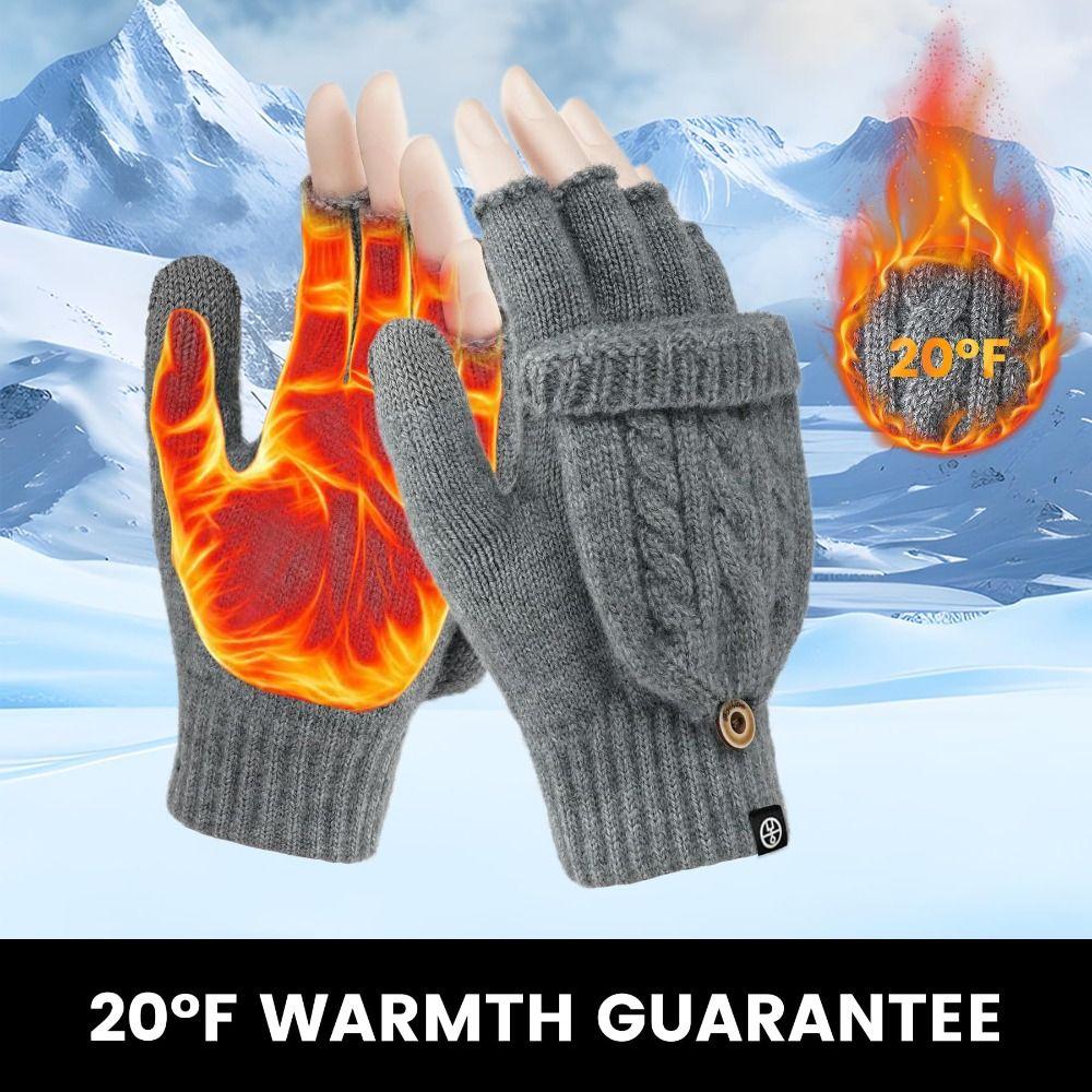 Thickening Fingerless Flip Gloves Wool Knitted Finger Free Gloves  For Men Women Unisex
