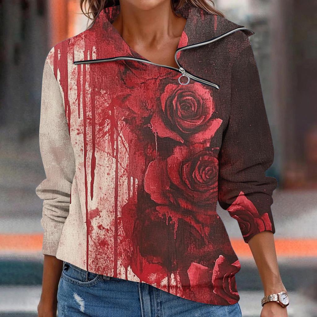 Женская футболка, свободный пуловер, спортивные топы, повседневный топ с V-образным вырезом и длинным рукавом с принтом