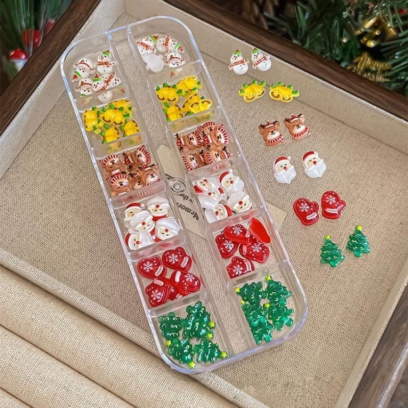 12 Grid Christmas Series Nail Art Jewelry Cartoon Santa Claus Elk Snowman Nail Charms Resin Nail Art Decoration Diy Nails Design