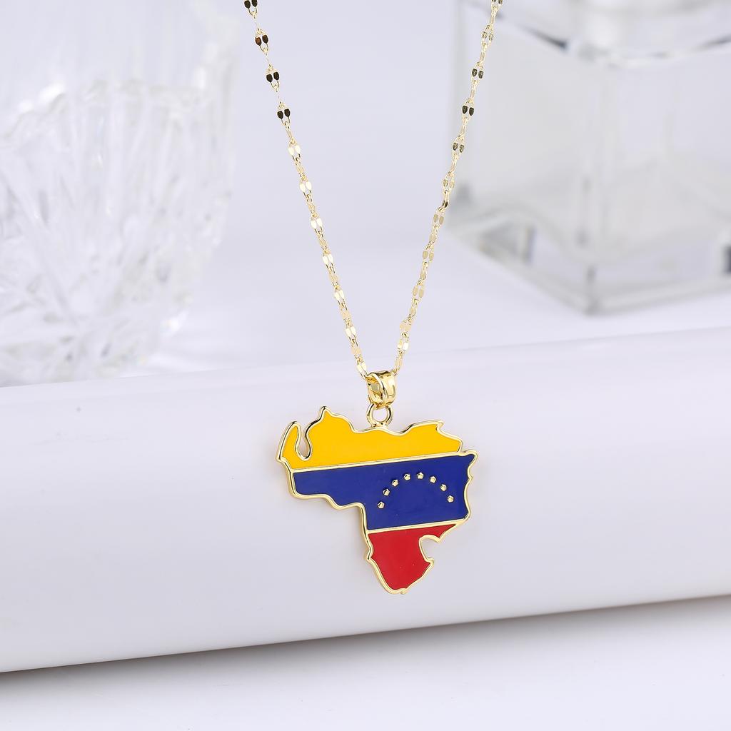 New Classic Venezuela Dominica Mexico Map Flag Pendant Necklace For Men Women Party Festival Ethnic Gold Color Jewelry Gift