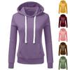 Women's Fashion Solid Color Long Sleeve Loose Drawcord Pocket Hooded Sweater Top