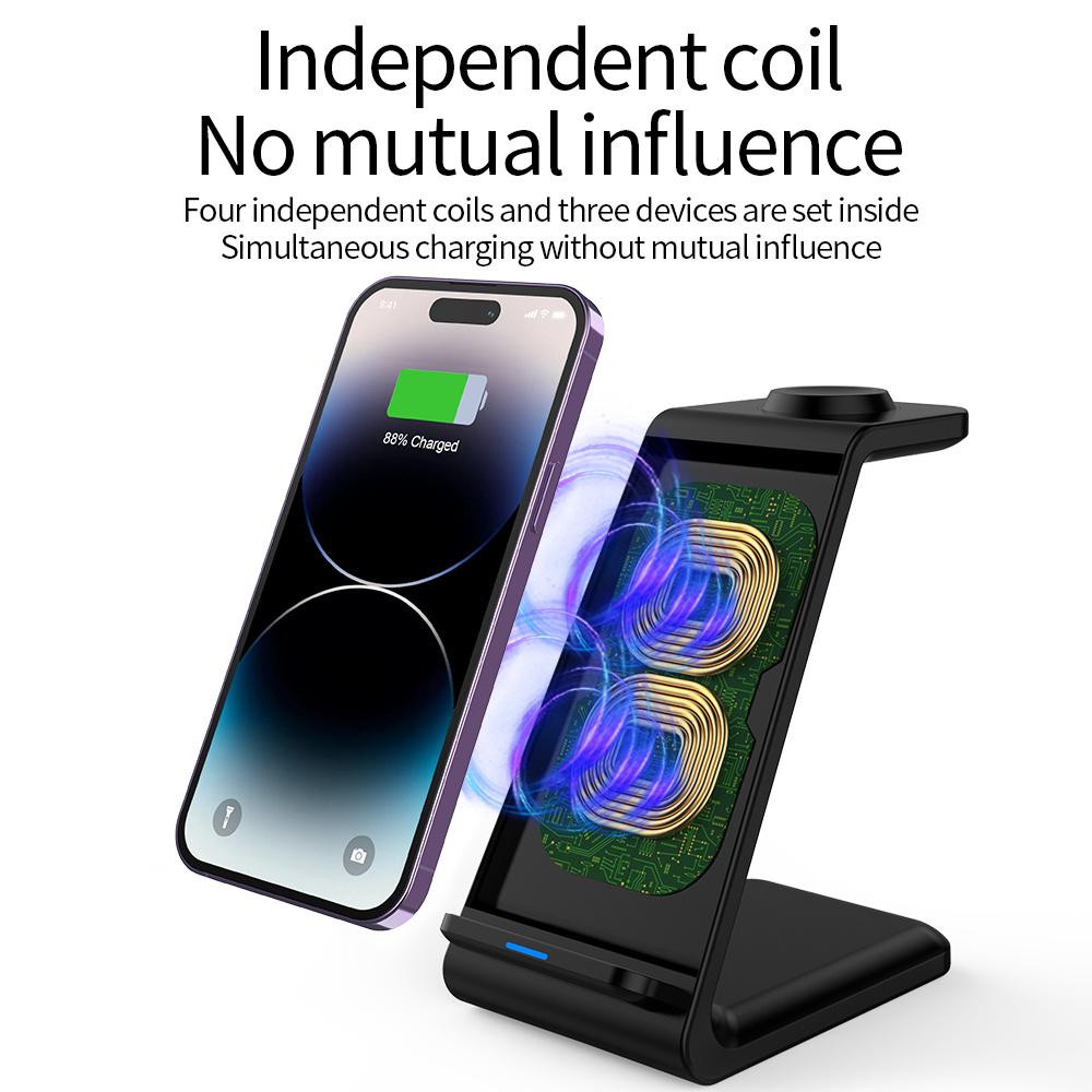 E8 3-in-1 15W Wireless Charger Phone Watch Earphone Desktop Charging Stand