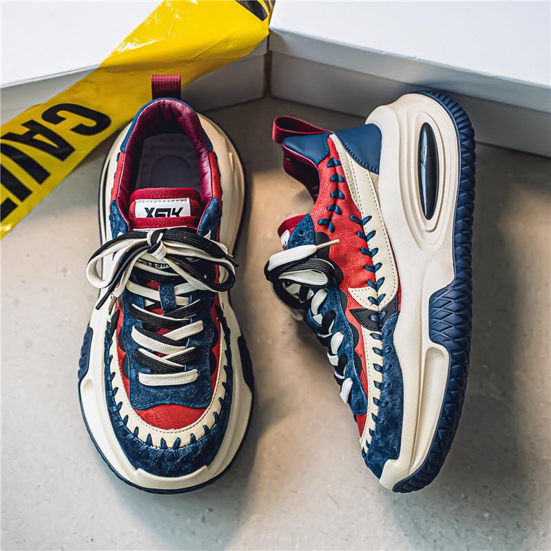 Повседневная мужская спортивная обувь TikTok — толстая подошва, кожаные кроссовки Dad, увеличивающие рост, студенческая обувь с низким верхом